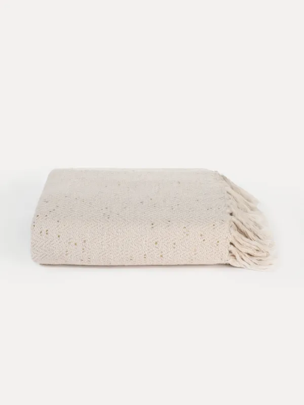 Плед, 130x170 см, с бахромой, хлопок/люрекс, бежевый, Зигзаги, Strike, image-4