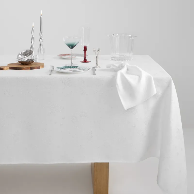 Скатерть, 160х160 см, жаккард, полиэстер, белая, Хвойные ветви, Coniferous