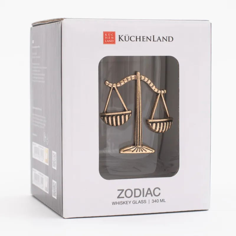 Стакан для виски, 10 см, 340 мл, стекло/металл, золотистый, Весы, Zodiac, image-5