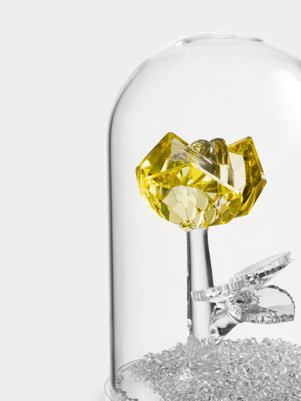 Статуэтка, 13 см, кристальное стекло, Желтая роза в куполе, Crystal flower, image-2