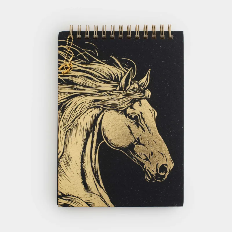 Блокнот для записей, 13х18 см, 80 л, на кольцах, с подвеской, черный, Лошадь, Stationery horse
