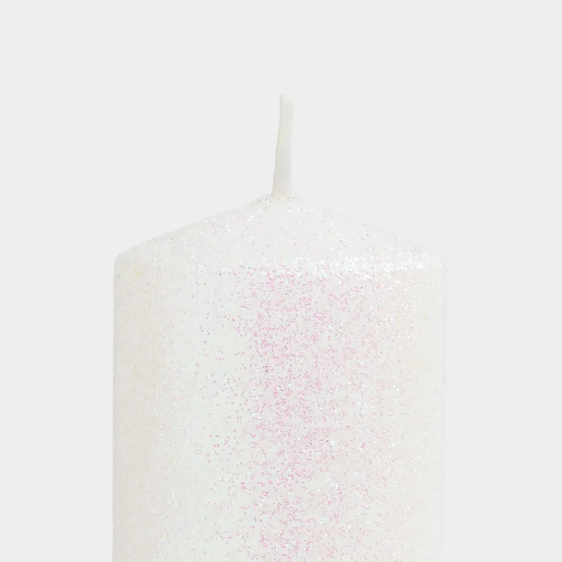 Свеча, 8 см, цилиндрическая, с блестками, белая, Sparkly candle, image-1
