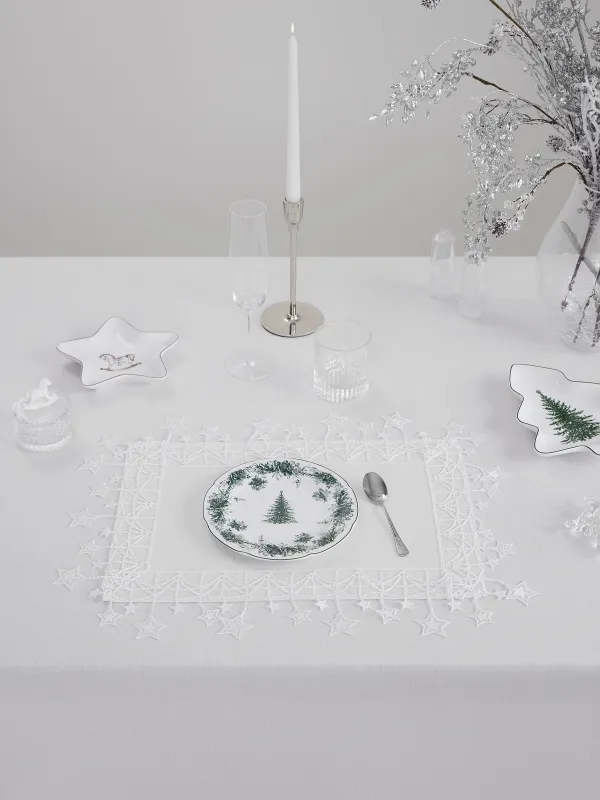 Салфетка под приборы, 30х45 см, с кружевом, полиэстер, белая, Звезды, Stars framed, image-1