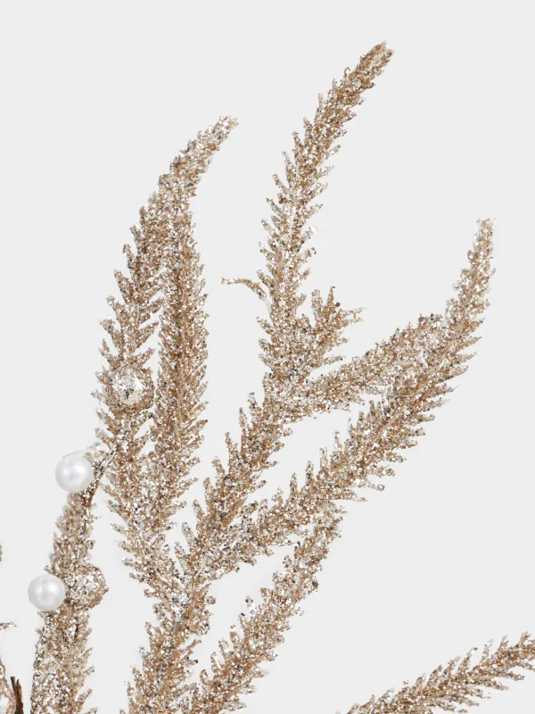 Ветка декоративная, 70 см, пластик/бумага, шампань, Ель с бусинами, Sparkle decor, image-3