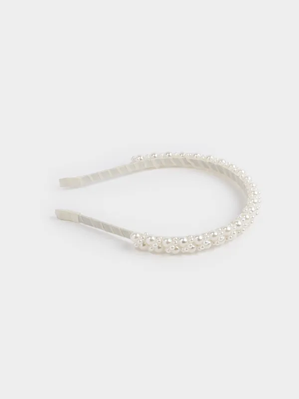 Ободок для волос, 13х16 см, пластик/металл, молочный, Бусины, Hairstyle, image-3