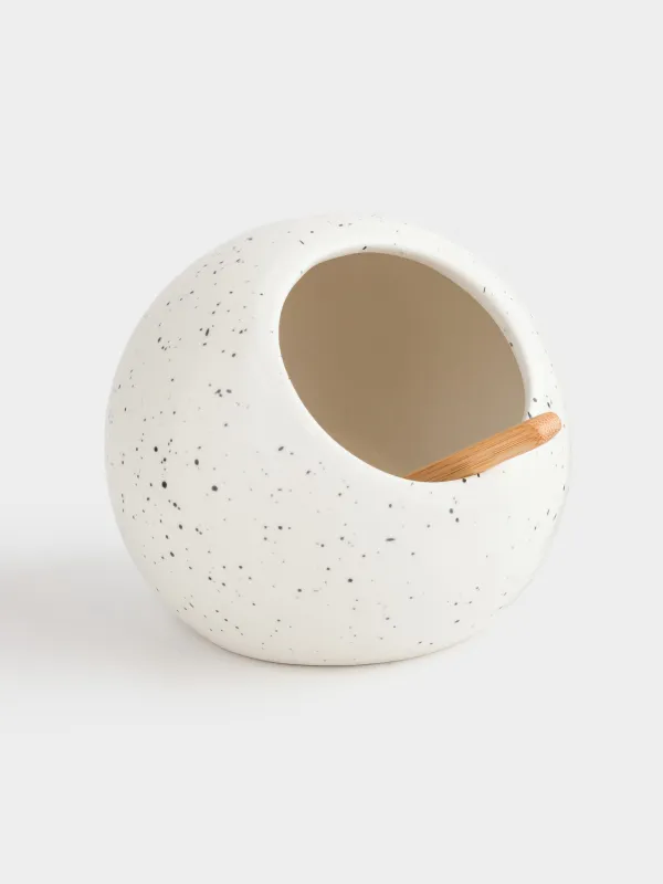 Емкость для соли, 11 см, с ложкой, керамика D, молочная, в крапинку, Speckled black, image-2