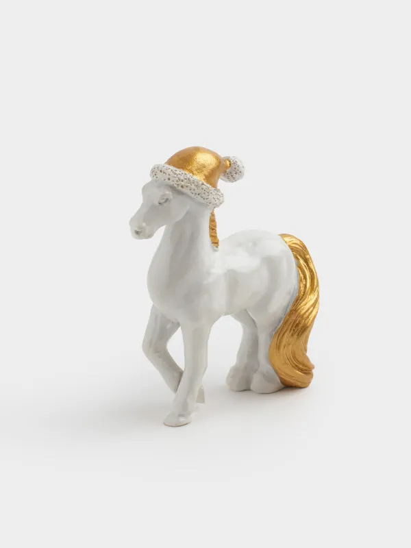 Статуэтка, 8 см, полирезин, золотисто-белая, Лошадь в колпаке, Horse white, image-2