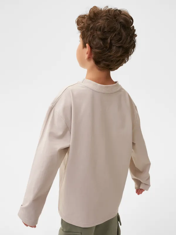 Лонгслив детский, для мальчиков, хлопок/спандекс, серо-бежевый, Carson, image-5