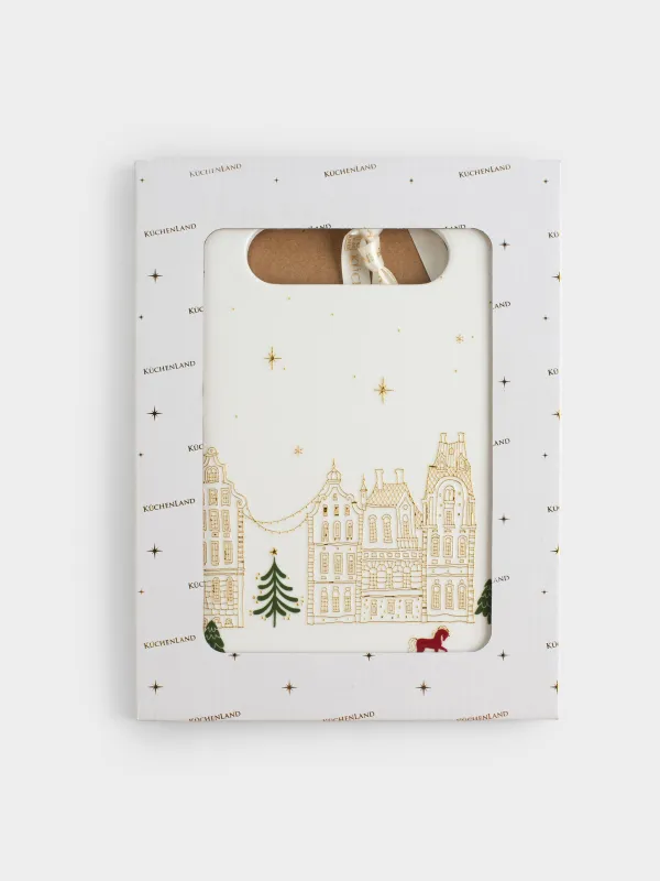 Подставка под горячее, 18х24 см, керамика/пробка, прямоугольная, Лошадь и дома, Snow sparks, image-5