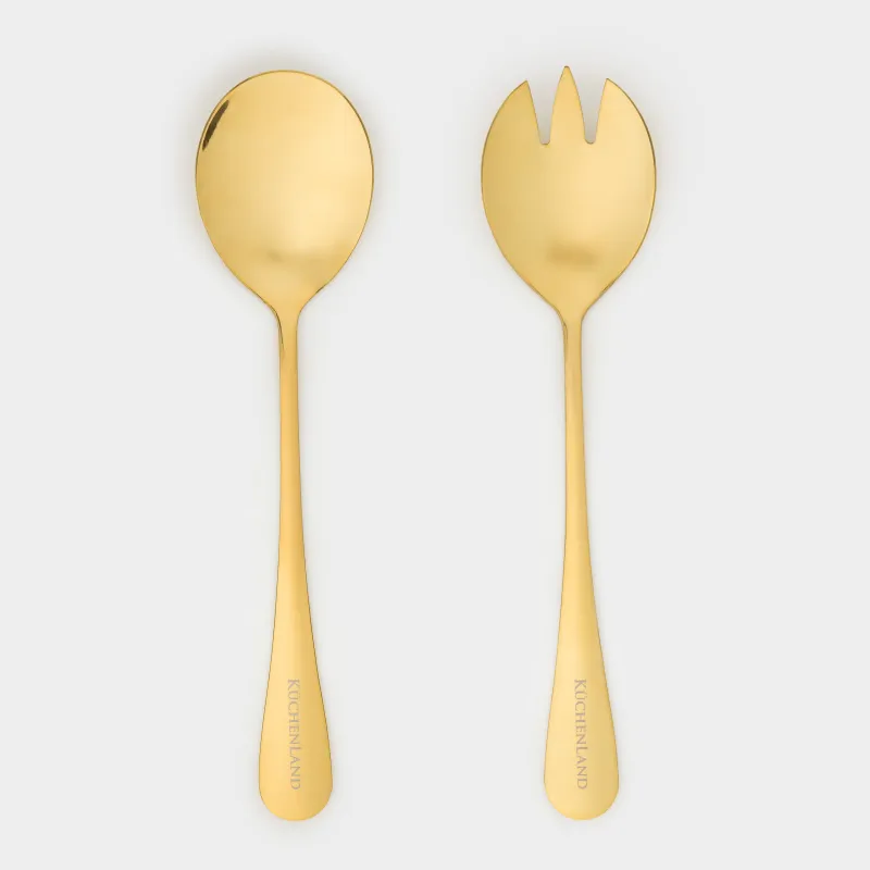 Приборы для сервировки салата, 20 см, 2 пр, ложка/вилка, сталь, золотистые, Classic gold, image-1