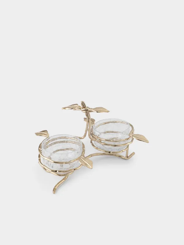 Подставка для закусок, 26х17 см, 2 пр, с ручкой, стекло/металл, Ветви, Fantastic gold, image-1