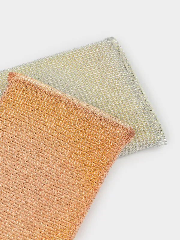 Губка для мытья посуды, 13х9 см, 2 шт, дакрон/поролон, золотистая/серебристая, Clean, image-3