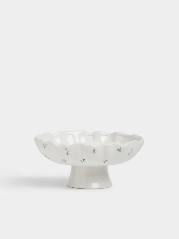 Ваза для фруктов, 25х12 см, на ножке, керамика D, молочная, Нежные цветы, El flora, image-0
