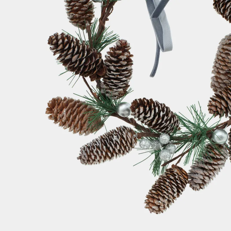 Венок декоративный, 20/28 см, шишки/пенопласт, Заснеженные шишики и ягоды, Snowy decor, image-3