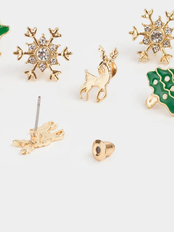 Серьги-пусеты, 2 см, 8 шт, металл, золотистые, Новогоднее настроение, Jewelry christmas, image-3