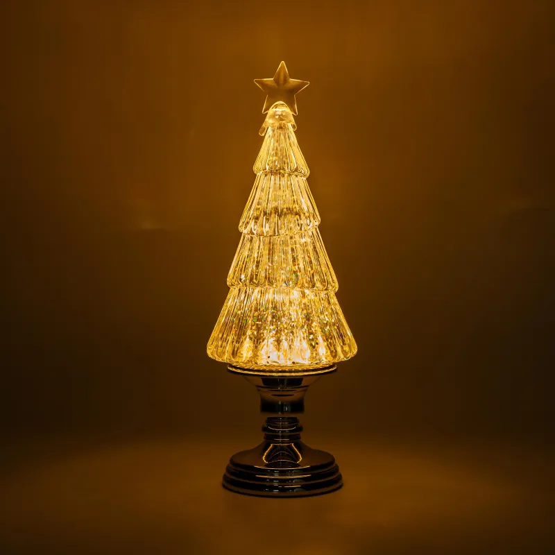 Снежный фонарь, 35 см, с подсветкой, пластик, шампань, Ель с блестками, Golden style, image-1