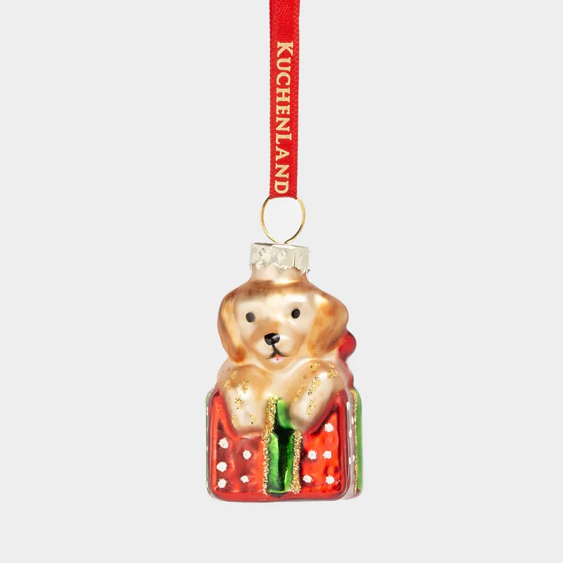 Игрушка елочная, 4 см, стекло, с блестками, золотисто-красная, Собака, Figure christmas