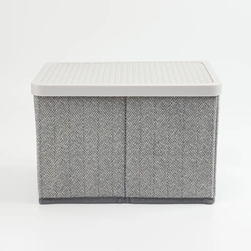 Органайзер-короб для вещей, 25х17 см, с ручками/крышкой, текстиль/пластик, серый, Pedant new, image-1