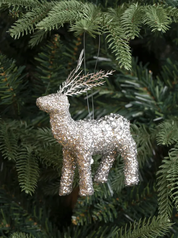 Игрушка елочная, 14 см, пластик, с блестками, серебристая, Олень с пайетками, Figure sparkle, image-3
