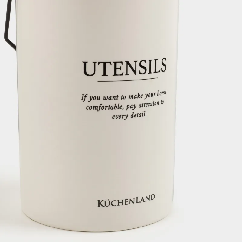 Подставка для кухонных принадлежностей, 17 см, с ручкой, керамика/металл, молочная, Course, image-5