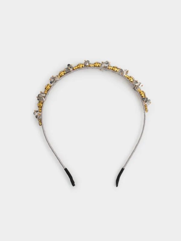 Ободок для волос, 17х15 см, стекло/металл, серебристый, Кристаллы, Hair crystal, image-0