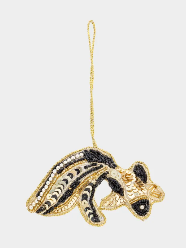 Игрушка елочная, 10 см, бисер/полифилл, золотисто-черная, Рыба, Beads figure, image-1