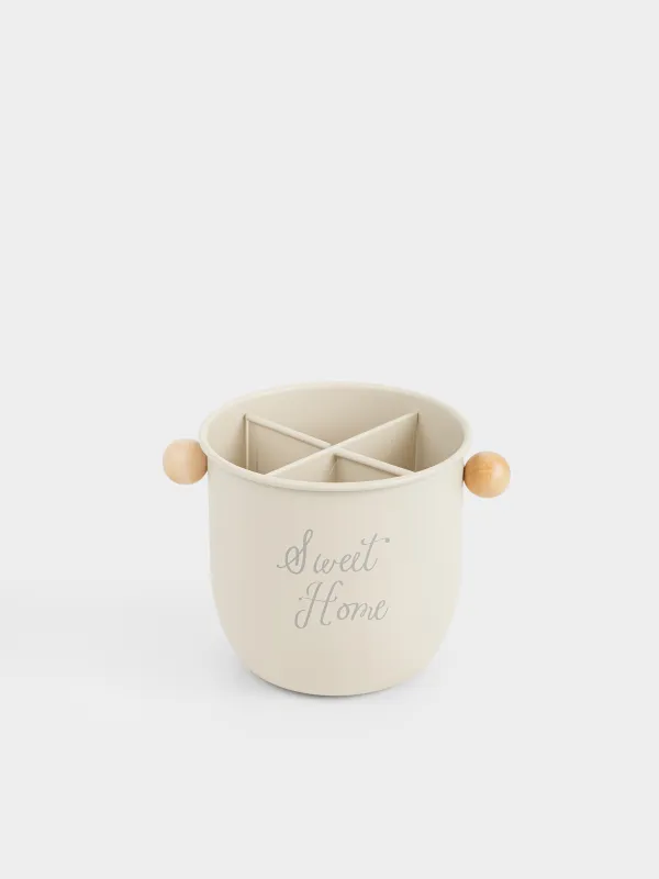 Подставка для кухонных принадлежностей, 17х14 см, 4 отд, металл/бамбук, бежевая, Gusto, image-0