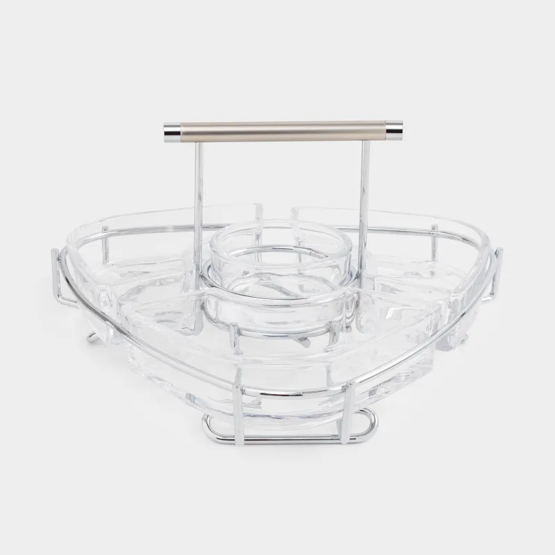 Подставка для закусок, 28x15 см, 3 отд, с ручкой, стекло/сталь, Lamerie, image-2