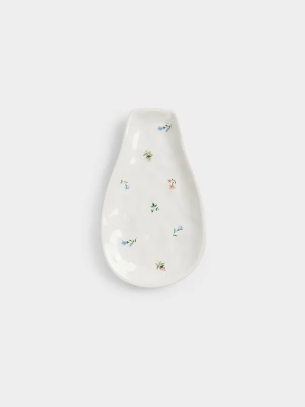 Подставка под ложку, 20 см, керамика D, молочная, Нежные цветы, El flora, image-0