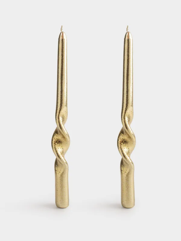 Свеча, 25 см, 2 шт, тонкая, с блестками, Спираль, Spiral shape, image-0