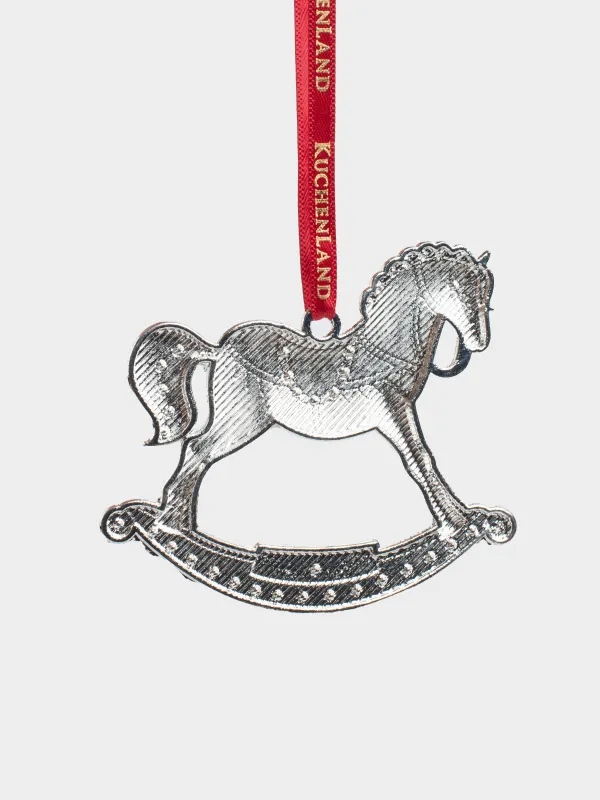 Игрушка елочная, 8 см, металл/стразы, коричневая, Лошадка-качалка, Figure horse, image-1