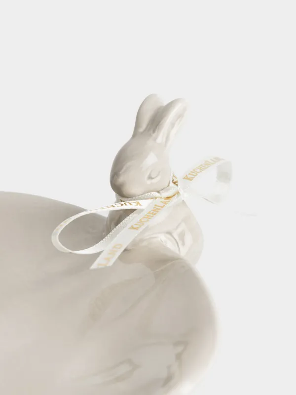 Блюдо на ножке, 20х12 см, керамика D, бежевое, Кролики, Rustic Easter, image-2