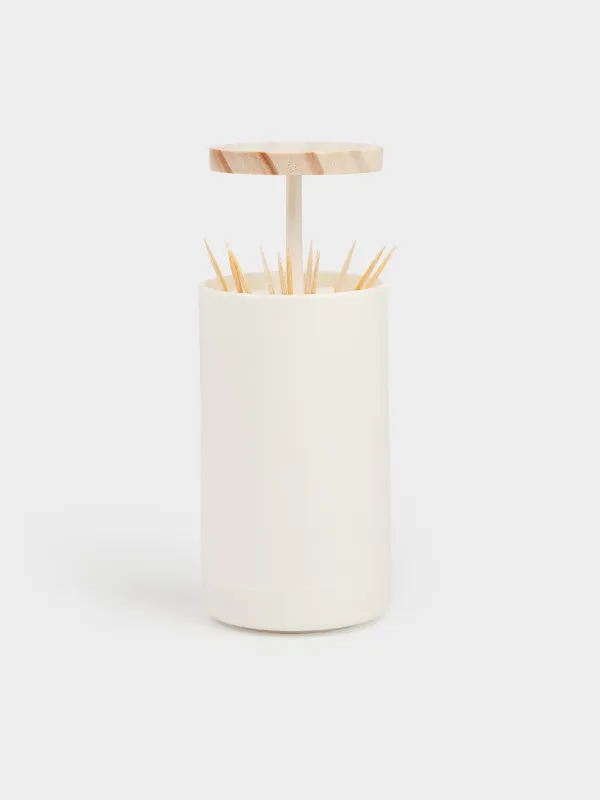 Контейнер для ватных палочек, 12 см, пластик/дерево, белый, White style, image-3