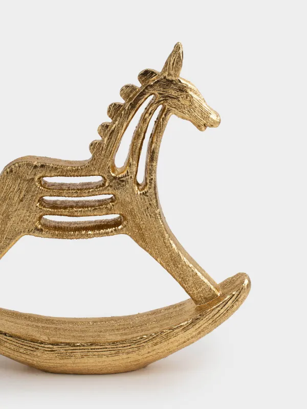 Статуэтка, 26 см, полирезин, золотистая, Лошадка-качалка, Horse gold, image-1