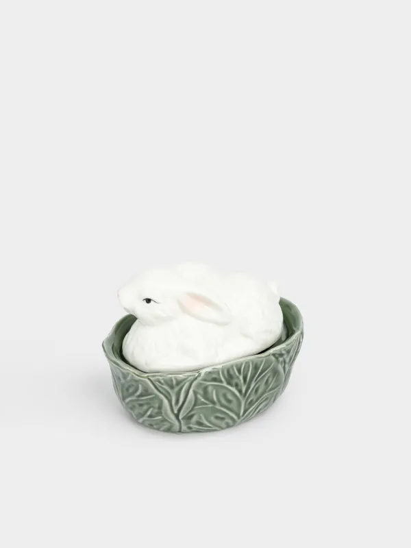 Емкость для хранения, 16х12 см, 410 мл, фарфор P, молочно-зеленая, Кролик в капусте, Cabbage, image-4