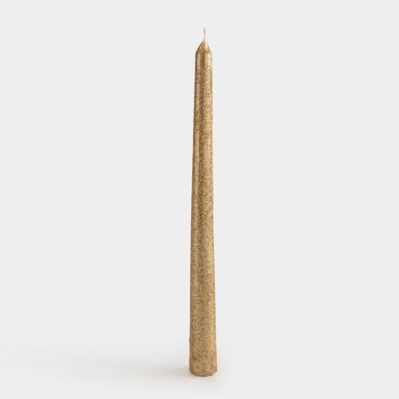 Свеча, 25 см, тонкая, с блестками, золотистая, Sparkly candle
