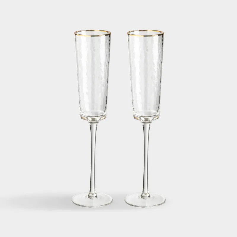 Бокал для шампанского, 2 шт, с золотистым кантом, Ripply gold
