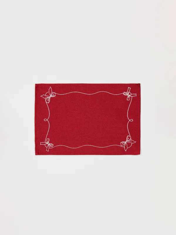 Салфетка под приборы, 30х45 см, полиэстер, прямоугольная, красная, Банты, Bow color, image-0