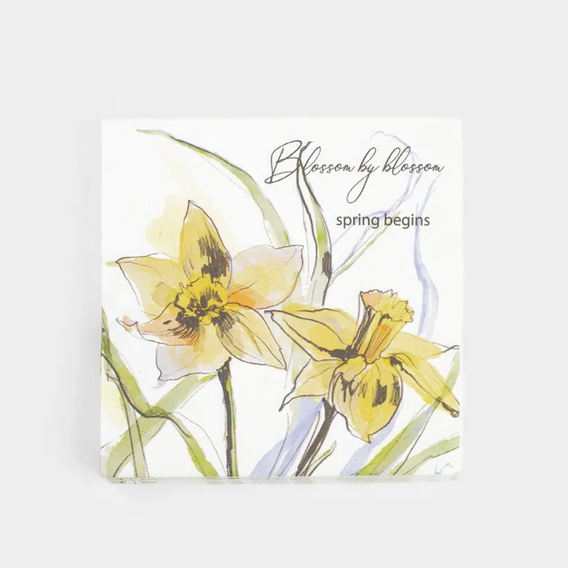 Салфетки бумажные, 33х33 см, 20 шт, квадратные, белые, Нарциссы, Bloome