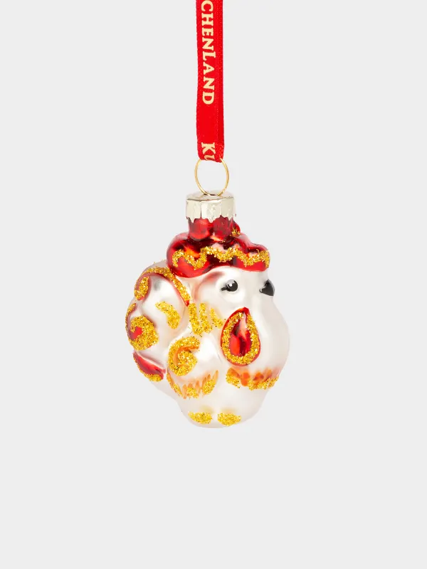 Игрушка елочная, 4 см, стекло, с блестками, серебристо-золотистая, Петушок, Figure christmas, image-1