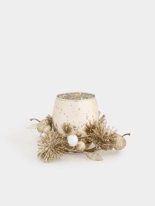 Подсвечник, 15x10 см, для чайной свечи, со свечой, шампань, Яблоки, Apple garden, image-0