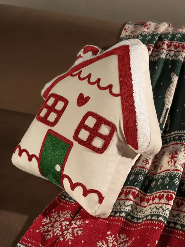 Подушка декоративная, 44х40 см, вельвет, молочная, Домик, House built, image-4