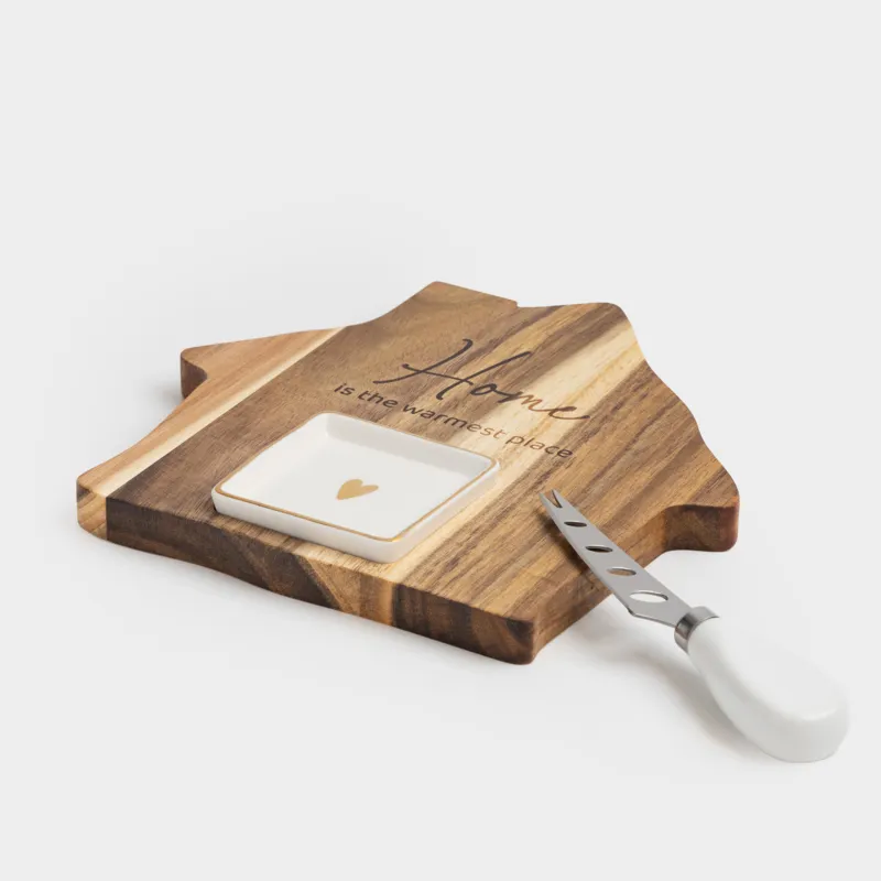 Набор для сыра, 3 пр, доска-блюдо/пиала, сталь/дерево/керамика, Домик, Noble tree