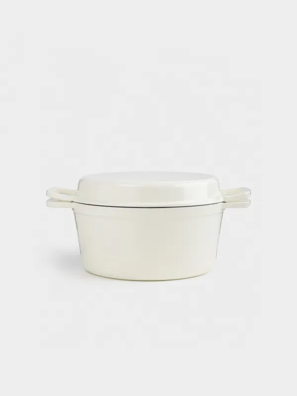 Казан, 25 см, 4,3 л, с крышкой сковородой-гриль, чугун, молочный, Light kitchen, image-0