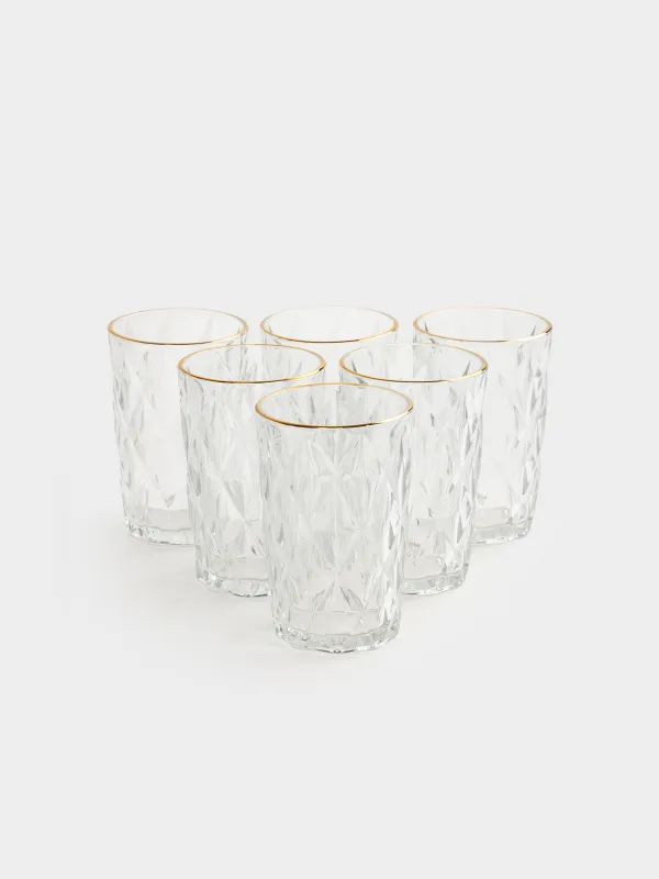 Стакан, 13 см, 340 мл, 6 шт, стекло Р, с золотистым кантом, Rhomb gold, image-0