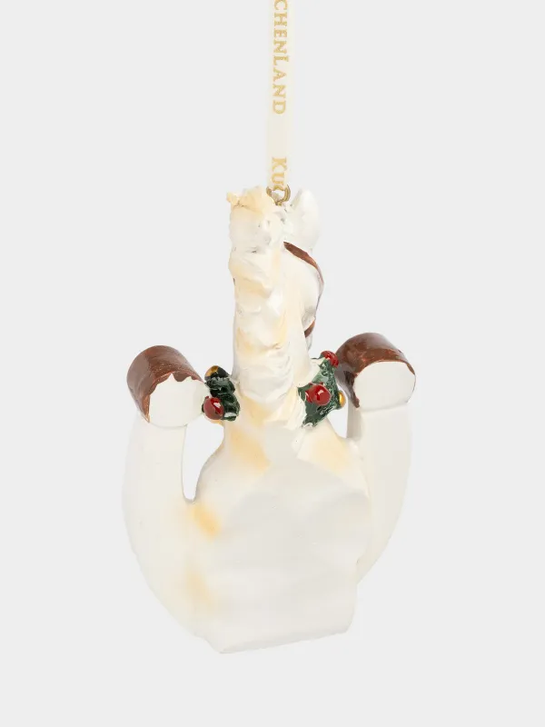 Игрушка елочная, 10 см, полирезин, молочная, Лошадка с подковой, Figure christmas, image-2