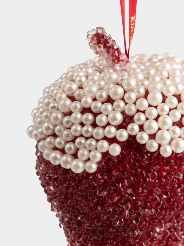 Игрушка елочная, 12 см, пенопласт/пластик, красная, Яблоко с бусинами, Fruits, image-0