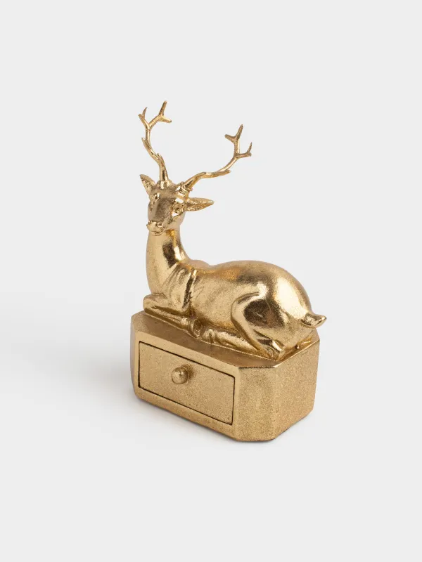 Шкатулка для украшений, 13х8 см, полирезин, золотистая, Олень, Deer gold, image-7