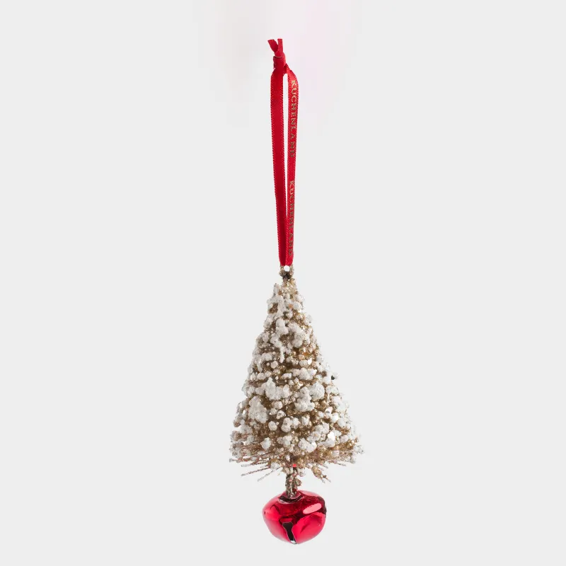 Игрушка елочная, 12 см, пластик/металл, бело-золотистая, Заснеженная ель, Fir bell, image-1