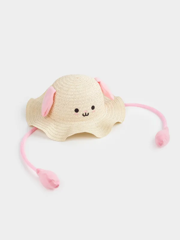 Шляпа детская, 57 см, единый размер, целлюлоза/полиэстер, бежевая, Зайка, Banjo, image-2